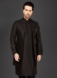 Solid Black Thread Work Nehru Jacket Set